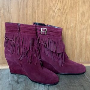 Burgundy fringe ankle booties